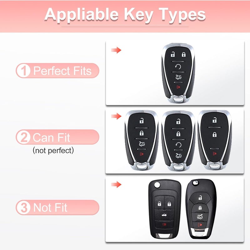 PANGPAI Pink Key Fob Cover for Chevy, Soft TPU Key Case Protection with Bling Keychain Fit for Chevrolet Equinox Malibu Camaro Traverse - Image 2