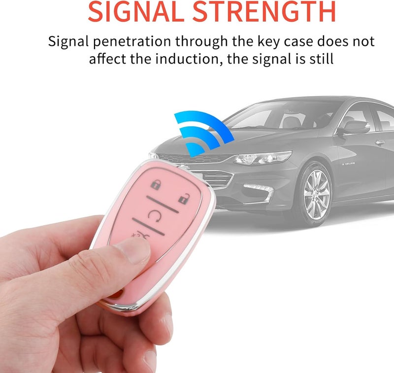 PANGPAI Pink Key Fob Cover for Chevy, Soft TPU Key Case Protection with Bling Keychain Fit for Chevrolet Equinox Malibu Camaro Traverse - Image 5