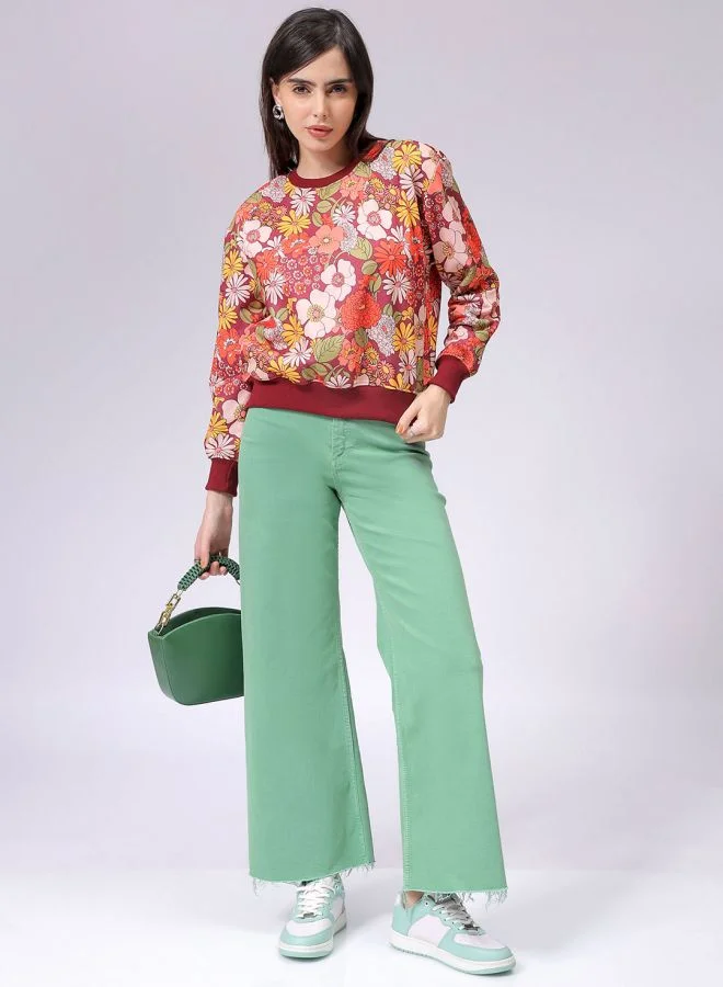 Freehand Women Relaxed Fit Floral Print Crewneck Sweatshirt
