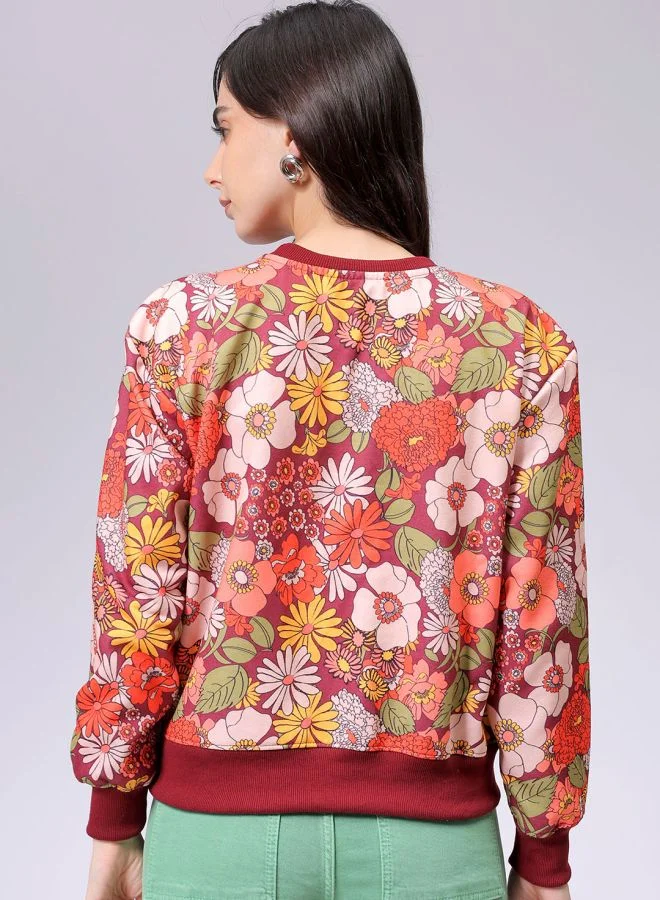 Freehand Women Relaxed Fit Floral Print Crewneck Sweatshirt