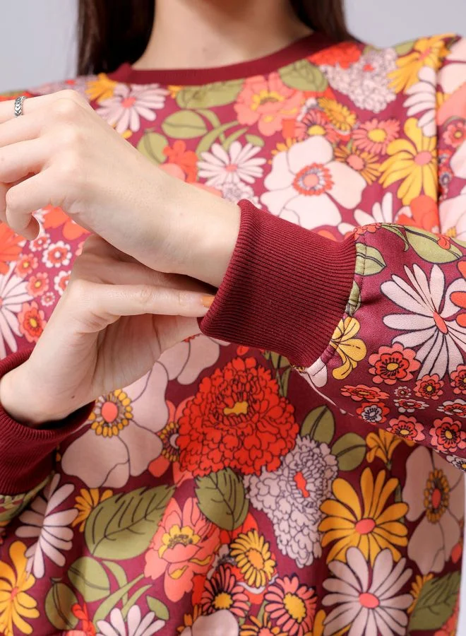 Freehand Women Relaxed Fit Floral Print Crewneck Sweatshirt