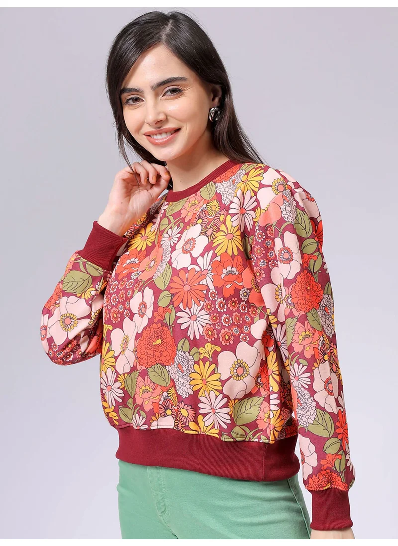 مرفوعة Women Relaxed Multicolour Printed Crew Neck Long Sleeve Sweatshirt