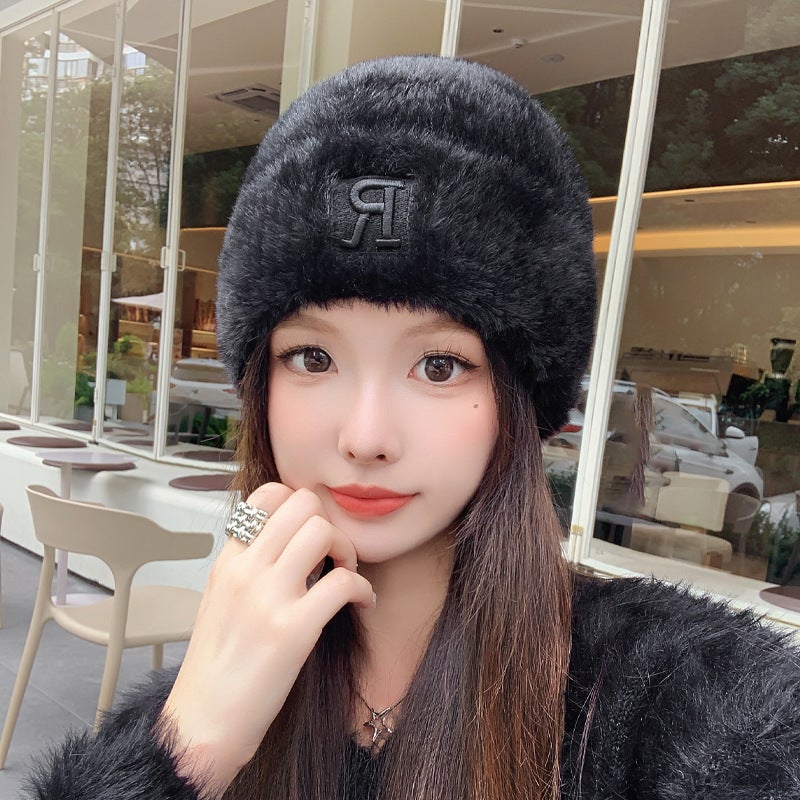 2025 Korean Winter Hat for Women Big Size Letter Knit Beanie Faux Mink Fur Warm Knitted Hat - Image 2
