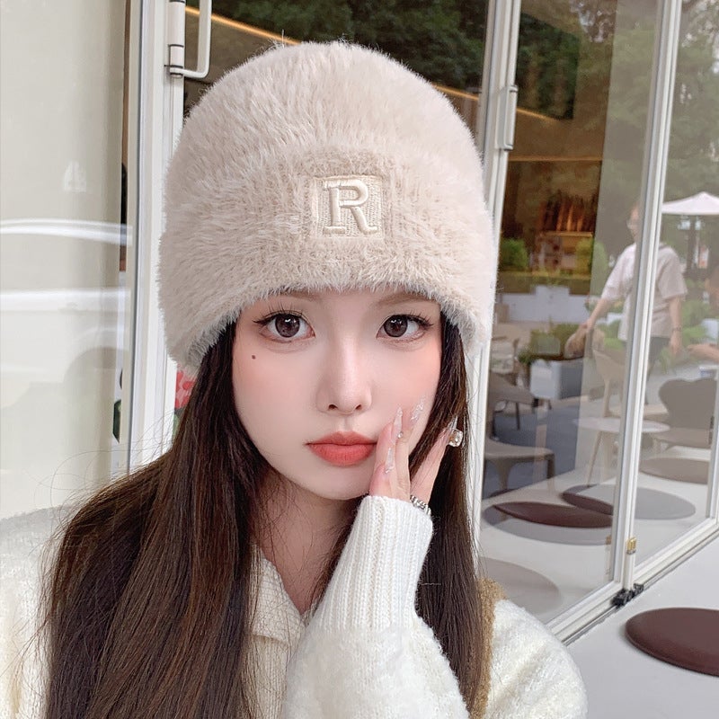 2025 Korean Winter Hat for Women Big Size Letter Knit Beanie Faux Mink Fur Warm Knitted Hat - Image 3