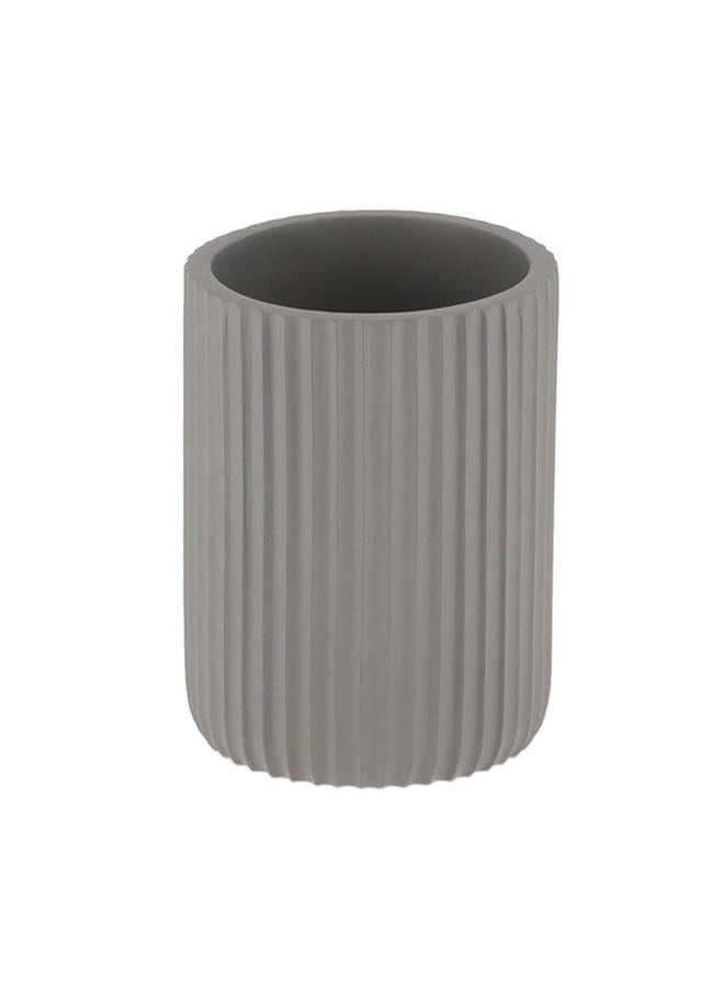 Tendance Round Shaped Striated Polyresin Bathroom Tumbler Grey 61103180  - Image 1