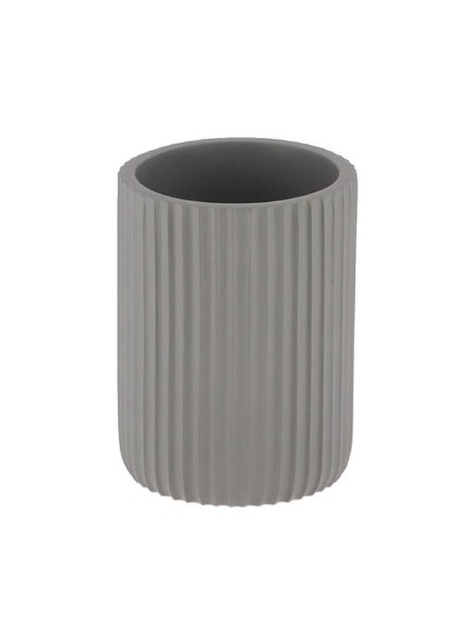 Tendance Round Shaped Striated Polyresin Bathroom Tumbler Grey 61103180  - Image 2
