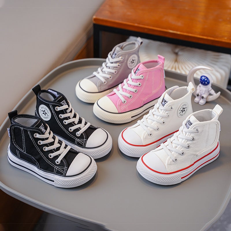 Korean Children'S High-Top Canvas Shoes Autumn Mango Head Small White Shoes For Boys And Girls Velcro Baby Toddler Shoes - Image 2