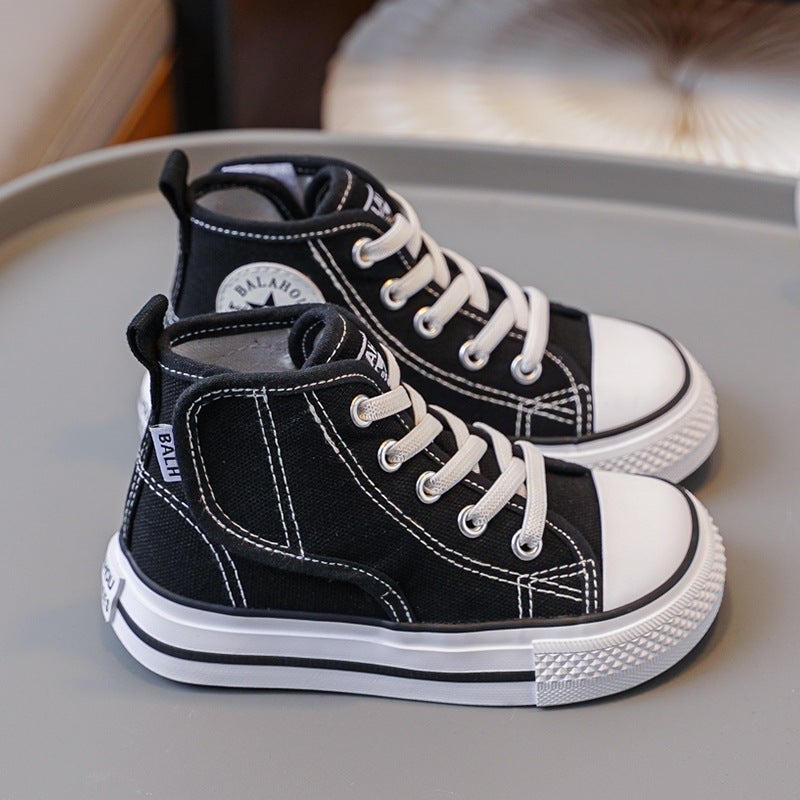 Korean Children'S High-Top Canvas Shoes Autumn Mango Head Small White Shoes For Boys And Girls Velcro Baby Toddler Shoes - Image 5