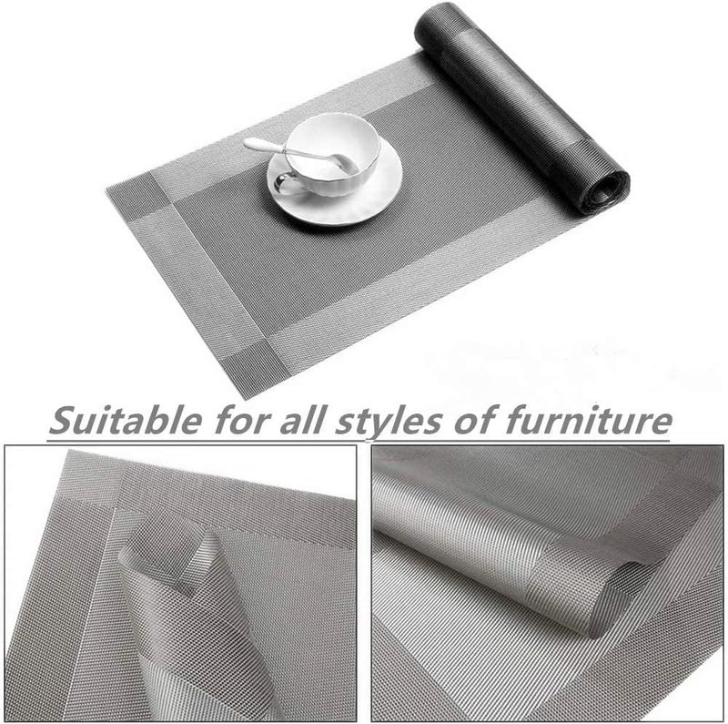 TASKHOUSE Woven Vinyl Table Runner Heat Resistant Washable Rectangle PVC Table Decoration for Dining Office Kitchen Hotel Home Silver Pack of 1 - Image 4