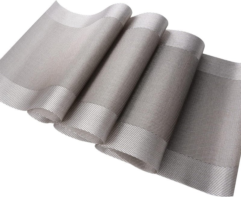 TASKHOUSE Woven Vinyl Table Runner Heat Resistant Washable Rectangle PVC Table Decoration for Dining Office Kitchen Hotel Home Silver Pack of 1 - Image 1