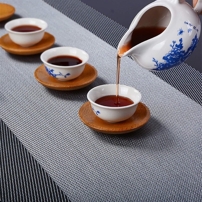 TASKHOUSE Woven Vinyl Table Runner Heat Resistant Washable Rectangle PVC Table Decoration for Dining Office Kitchen Hotel Home Silver Pack of 1 - Image 5