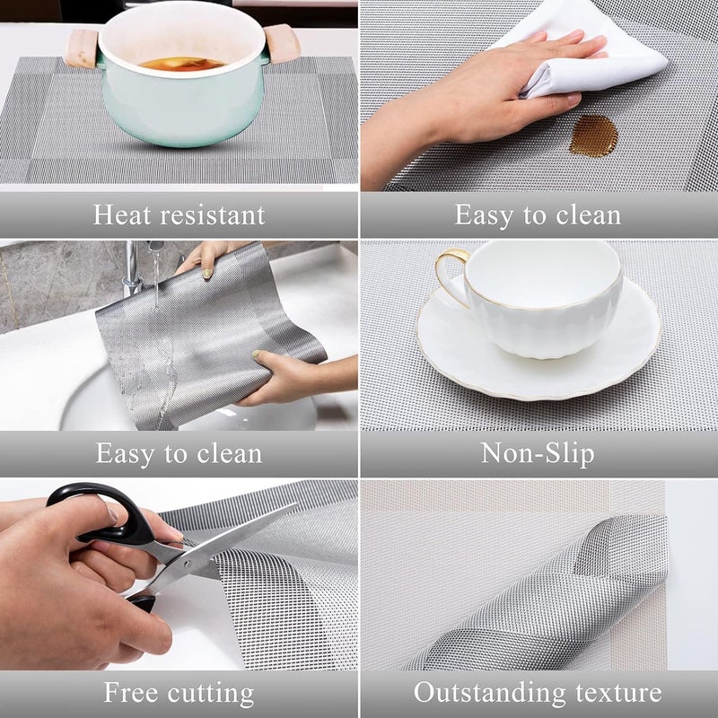 TASKHOUSE Woven Vinyl Table Runner Heat Resistant Washable Rectangle PVC Table Decoration for Dining Office Kitchen Hotel Home Silver Pack of 1 - Image 3