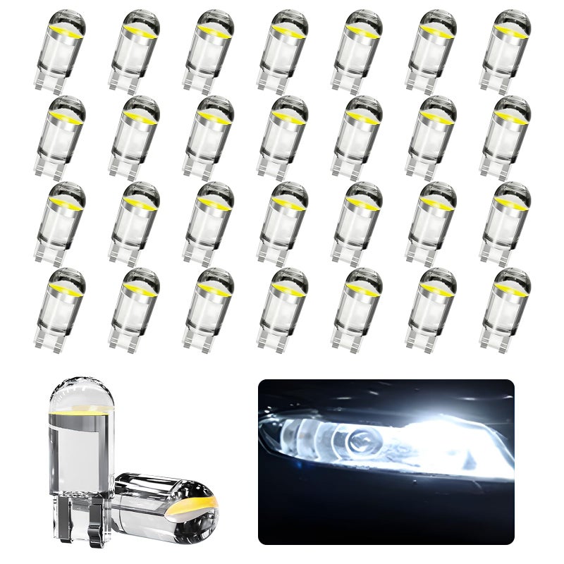 Hbxdeco 30PCS 194 Car LED Light Bulbs, T10 Interior Lights Bulb Replacement, Error Free 168 2825 W5W Wedge COB LED Bulbs, Universal for Car Dome Map Door Courtesy License Plate Light (White) - Image 1
