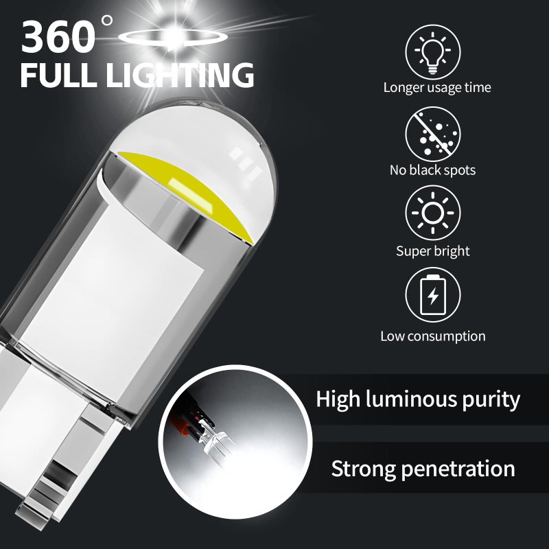 Hbxdeco 30PCS 194 Car LED Light Bulbs, T10 Interior Lights Bulb Replacement, Error Free 168 2825 W5W Wedge COB LED Bulbs, Universal for Car Dome Map Door Courtesy License Plate Light (White) - Image 3