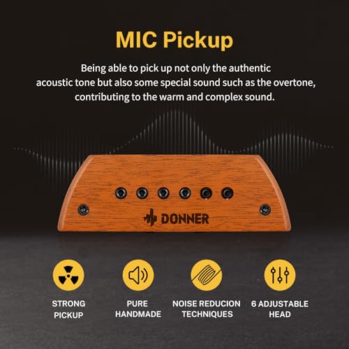 Donner Acoustic Guitar Pickup, Guitar Pickups Active Mahogany Soundhole Pickup with Mic Adjustable Heads Humbucker - Image 3