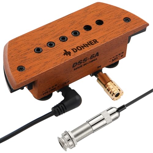 Donner Acoustic Guitar Pickup, Guitar Pickups Active Mahogany Soundhole Pickup with Mic Adjustable Heads Humbucker - Image 1