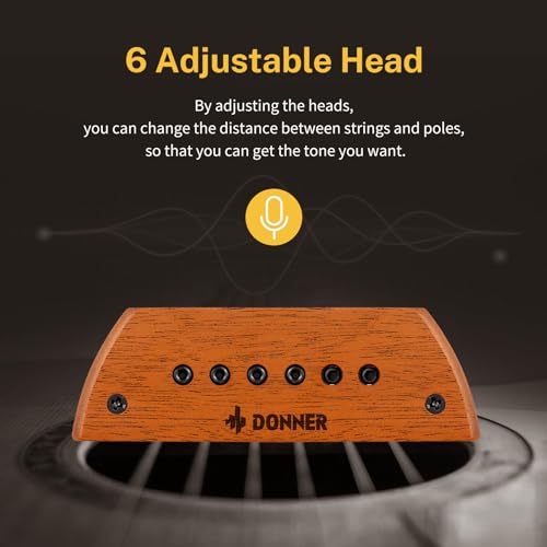 Donner Acoustic Guitar Pickup, Guitar Pickups Active Mahogany Soundhole Pickup with Mic Adjustable Heads Humbucker - Image 5