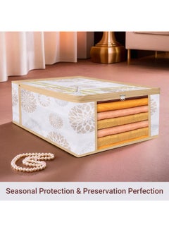Kuber Industries Kuber Industries Pack of 3 Saree Storage Bag | 9 Inch | Wardrobe Bag for Lehenga-Suit | Garments Bag | Lightweight-Portable Clothes Bag | Visible Window Saree Bag | Bow Gola Print | White  - Image 2