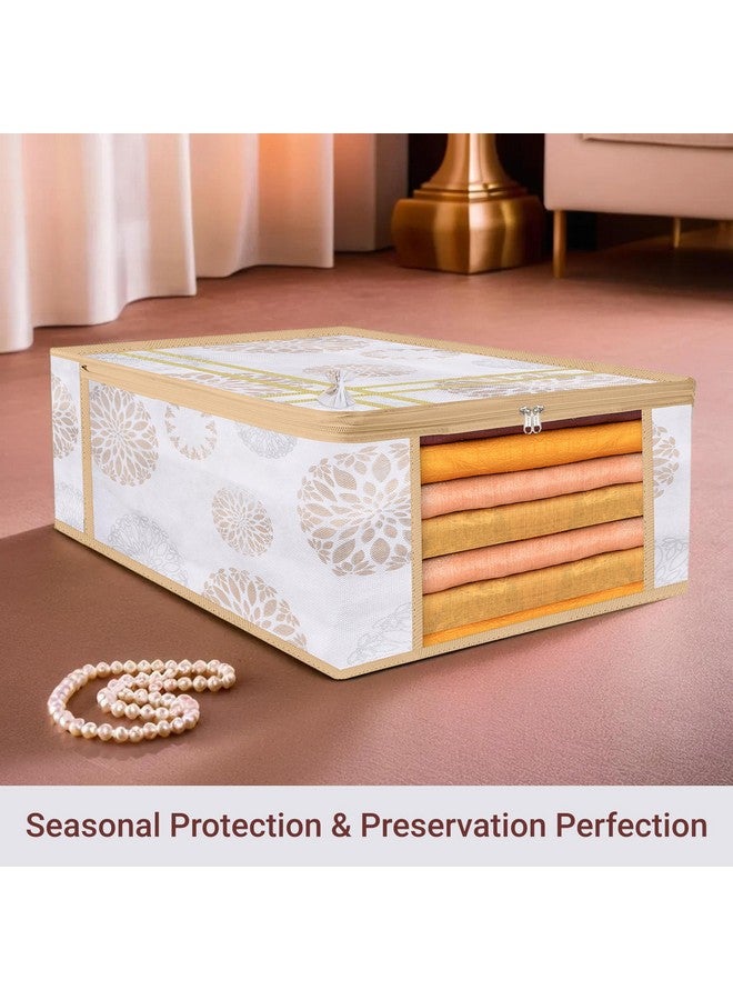 Kuber Industries Pack of 3 Saree Storage Bag | 9 Inch | Wardrobe Bag for Lehenga-Suit | Garments Bag | Lightweight-Portable Clothes Bag | Visible Window Saree Bag | Bow Gola Print | White - Image 2