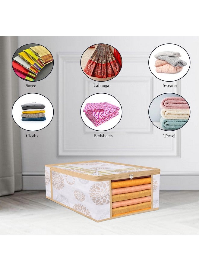 Kuber Industries Pack of 3 Saree Storage Bag | 9 Inch | Wardrobe Bag for Lehenga-Suit | Garments Bag | Lightweight-Portable Clothes Bag | Visible Window Saree Bag | Bow Gola Print | White - Image 4