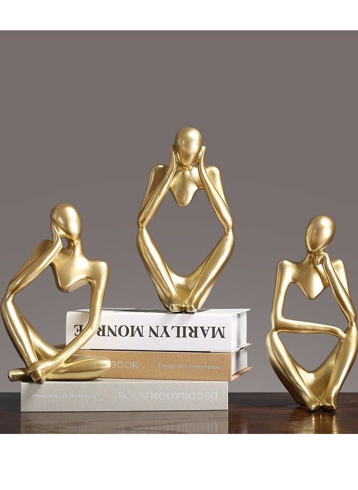 Beauenty Luxury Gold Thinker Statue Set 3 Piece Abstract Sculpture for Home Office Decor Premium Resin Figurines Ideal for Bookshelf Desk or Living Room Elegant Accent Collection  - Image 1