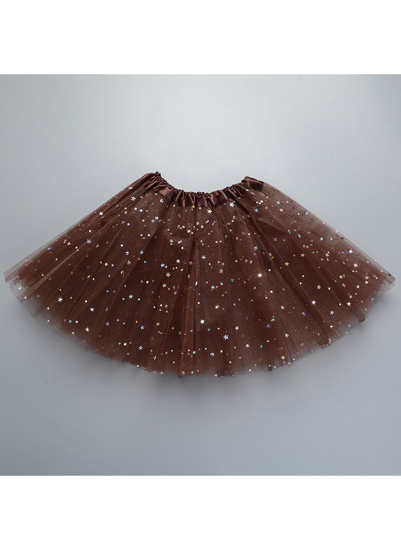 Generic Childrens tutu skirt princess sequins three-layer 6-piece mesh skirt tutu gauze skirt tutu children Coffee 