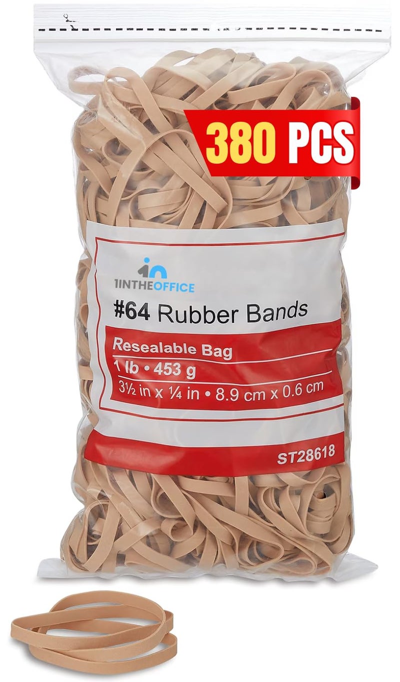 1InTheOffice Thick Heavy Duty Rubber Bands, Beige, Size 64, 380 Pack - Image 1