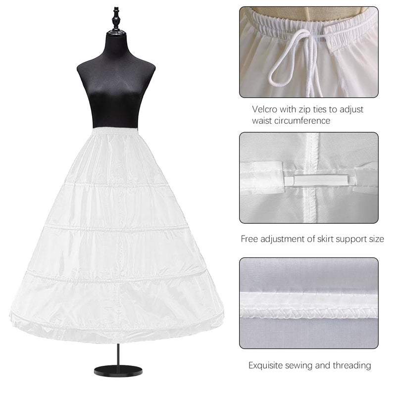 Jolbndcv Women's 4-Hoop Petticoat Crinline Petticoat Underskirt Skir Slips for Wedding Ball Gown Bridal Dress Tulle Slips Skirt White - Image 5
