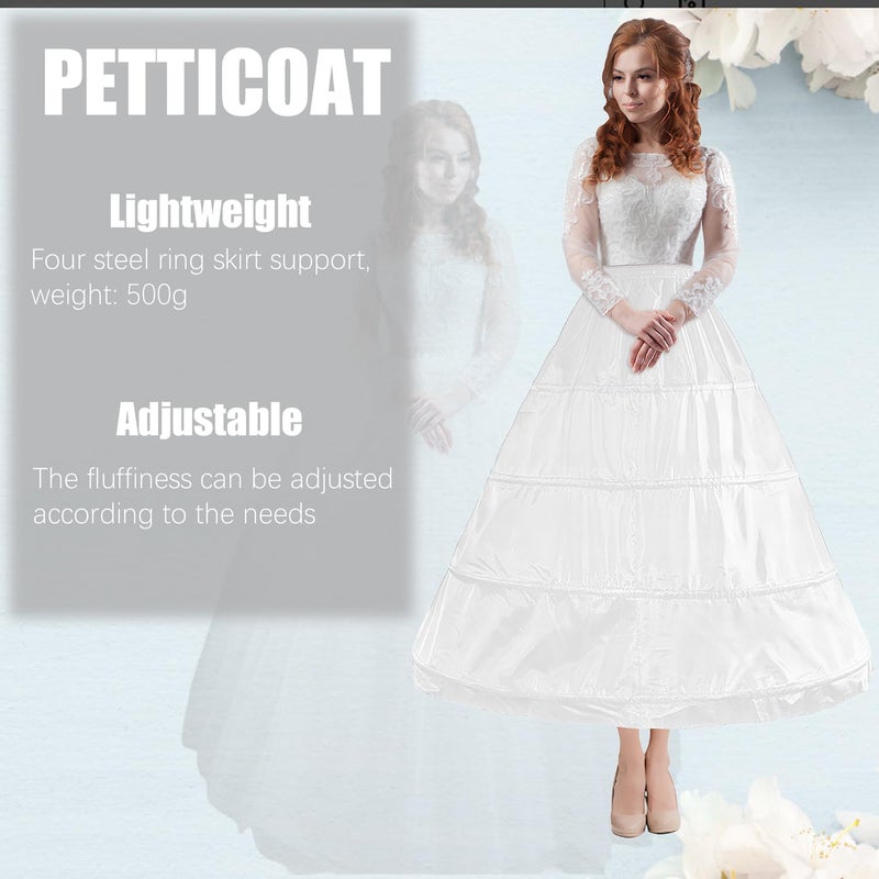 Jolbndcv Women's 4-Hoop Petticoat Crinline Petticoat Underskirt Skir Slips for Wedding Ball Gown Bridal Dress Tulle Slips Skirt White - Image 3
