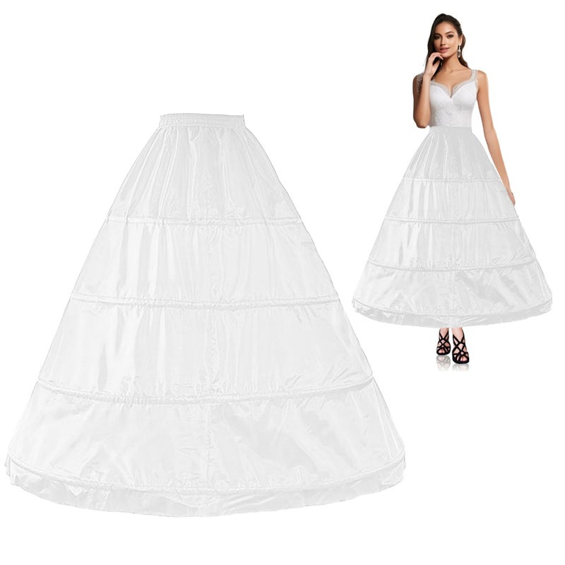 Jolbndcv Women's 4-Hoop Petticoat Crinline Petticoat Underskirt Skir Slips for Wedding Ball Gown Bridal Dress Tulle Slips Skirt White - Image 1