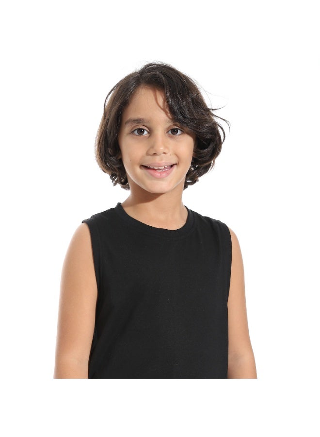 Andora Cut Sleeves Loose Fit Basic T-Shirt_Black - Image 2