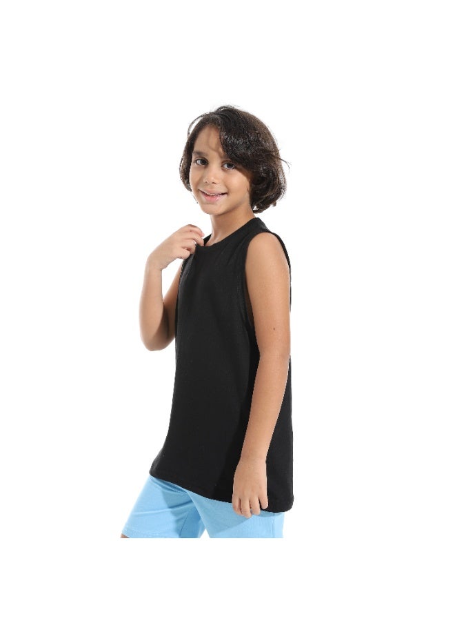 Andora Cut Sleeves Loose Fit Basic T-Shirt_Black - Image 5
