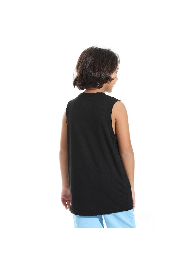 Andora Cut Sleeves Loose Fit Basic T-Shirt_Black - Image 3