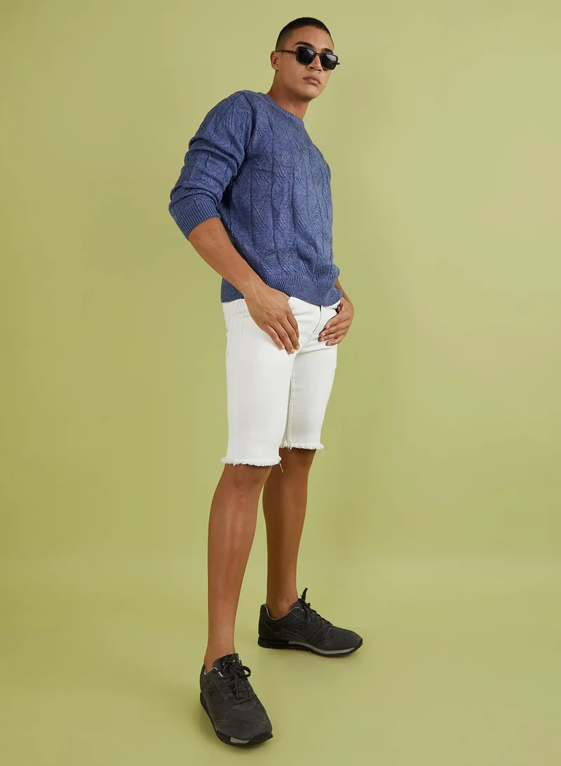 Campus Sutra Men's Blue Textured Knit Pullover Sweater