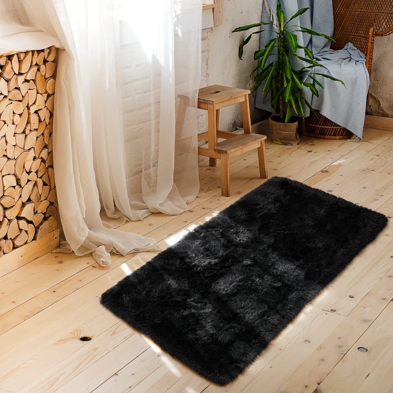 Amearea Shag Fluffy Small Prug 2 × 4 أقدام رمي السجاد لغرفة نوم الفتيات غرفة المعيشة ناعمة وغامضة سجادة أشعث غير قسيمة ألوان صلبة الحضانة السجاد السجاد الأسود - Image 5