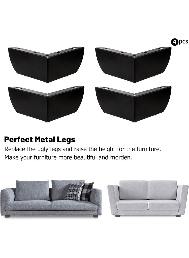 4Pcs Modern Black Metal Furniture Legs – 14cm Tall Sofa, Cabinet & Bed Feet with Mounting Screws (2in) | DIY Replacement Legs Set - Image 5