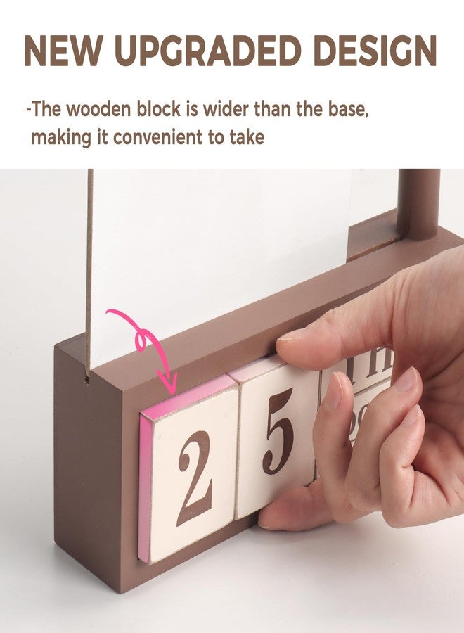 SELEAD Wooden Block Desk Calendar with Dry Erase White Board - Daily Desktop Perpetual Calendar Words Sign Quotes for Home Office Classroom Decor, Teachers Students - Brown - Image 5