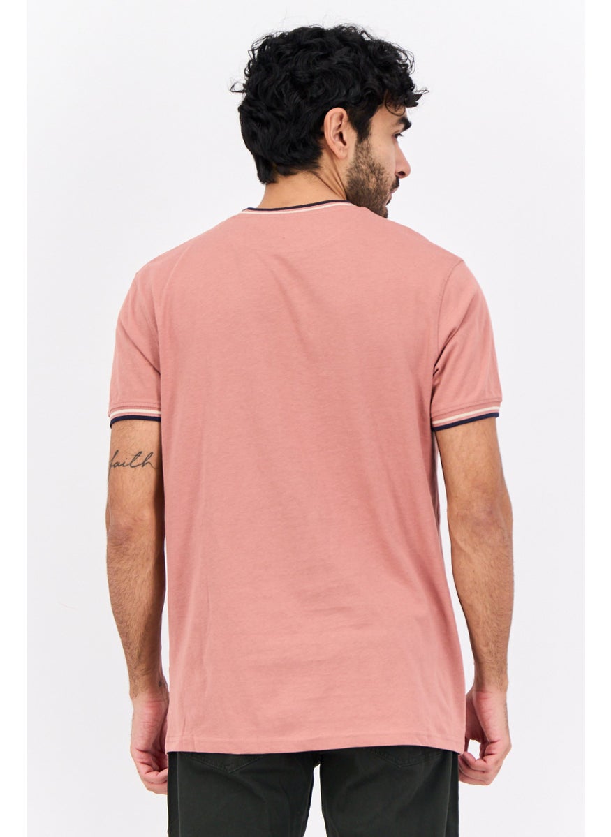 CROSSHATCH - Men Crew Neck Short Sleeve Brand Logo T Shirt, Brick Red - Image 1