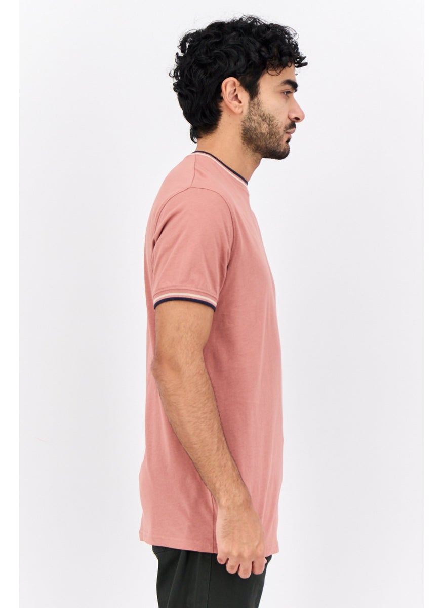 CROSSHATCH - Men Crew Neck Short Sleeve Brand Logo T Shirt, Brick Red - Image 1