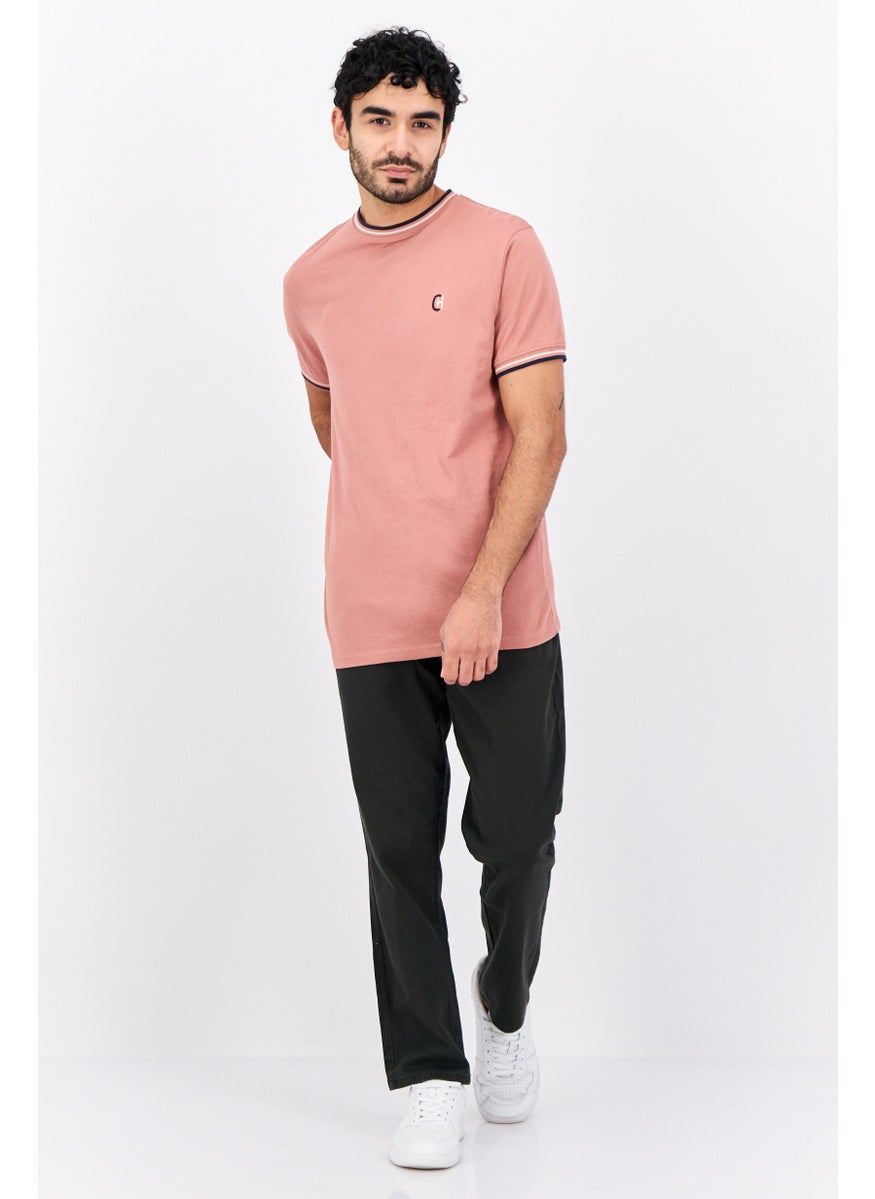 CROSSHATCH - Men Crew Neck Short Sleeve Brand Logo T Shirt, Brick Red - Image 1