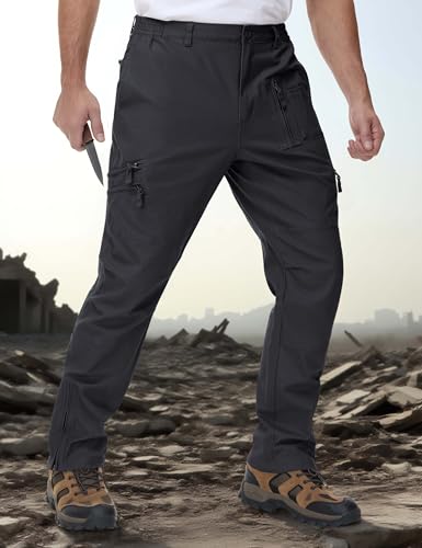CRYSULLY Men's Military Casual Trousers Wild Cargo Pant Construction Combat Wear Hiking Work Utility Pants Grey 38 - Image 3