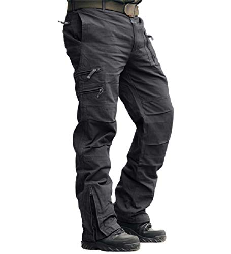 CRYSULLY Men's Military Casual Trousers Wild Cargo Pant Construction Combat Wear Hiking Work Utility Pants Grey 38 - Image 1