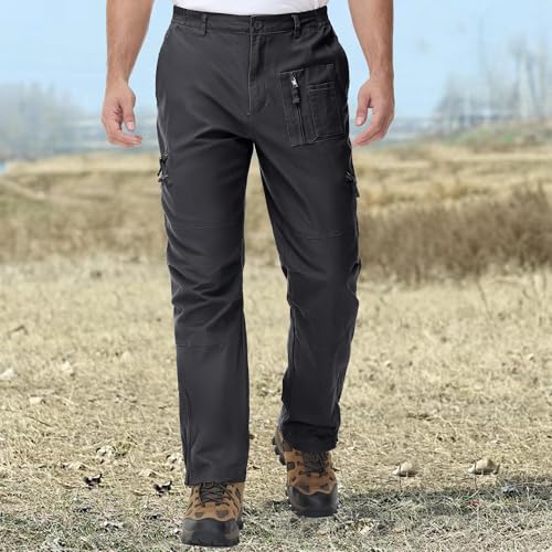 CRYSULLY Men's Military Casual Trousers Wild Cargo Pant Construction Combat Wear Hiking Work Utility Pants Grey 38 - Image 2