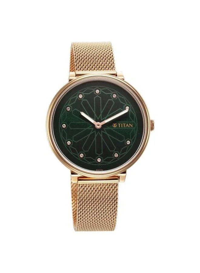 TITAN Marhaba Quartz Analog Green Dial Rose Gold Stainless Steel Strap Watch for Women - 2673WM03