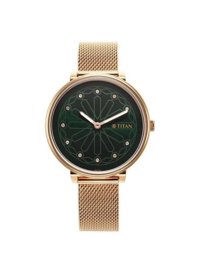 TITAN Marhaba Quartz Analog Green Dial Rose Gold Stainless Steel Strap Watch for Women - 2673WM03