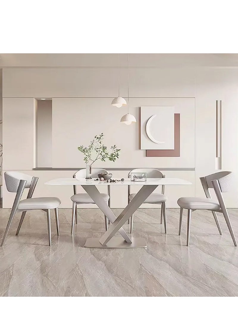 فاشون هوم مجموعة من 4 كراسي طعام إيطالية فاخرة خفيفة الاستخدام متعددة الأغراض، تصميم بسيط، كراسي مسند ظهر من الجلد المنحني، كراسي مطعم مريحة، أرجل من الصلب الكربوني المتين، كراسي غرفة المعيشة 44 × 50 × 80 سم - Image 1