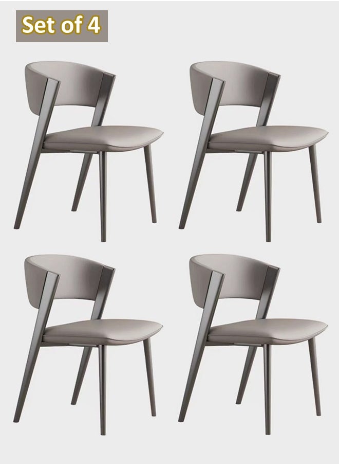 fashionhome Set of 4 Multipurpose Use Italian Light Luxury Dining Chairs Minimalist Design Curved Upholstered Leather Backrest Accent Chairs Comfortable Restaurant Chairs Durable Carbon Steel Legs Living Room Chairs 44x50x80 cm  - Image 1