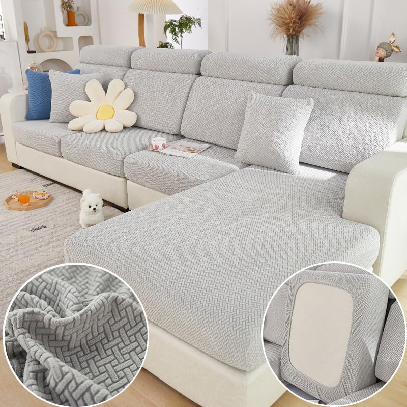 Disayu Magic Sofa Covers 2024 New Wear-Resistant Universal Sofa Cover Washable L Shape Stretch Couch Covers Cushion Slipcovers for Sectional Sofa (Texture Light Gray Extra Large Single Seat Cover) - Image 1