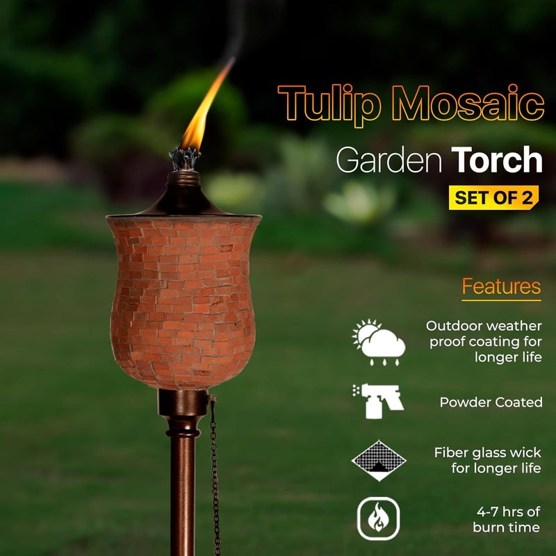 Deco Window Deco Window Table Torch for Indoor Decoration Lighting Flame Casted citronella Table top Torches Oil Lantern for Deck Table top Ground Installation Mosaic 2 Pcs  - Image 4