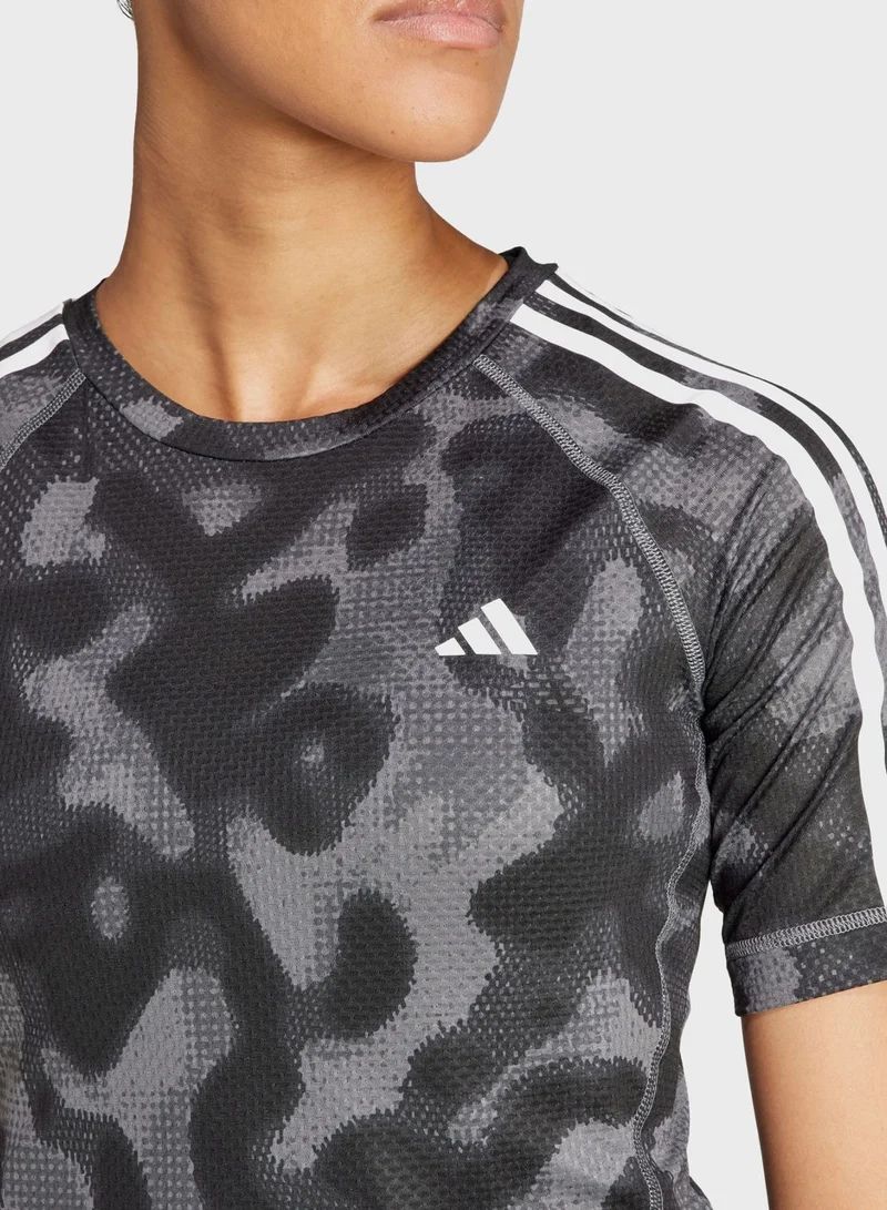 Adidas 3 Stripes Own The Run All Over Printed T-Shirt